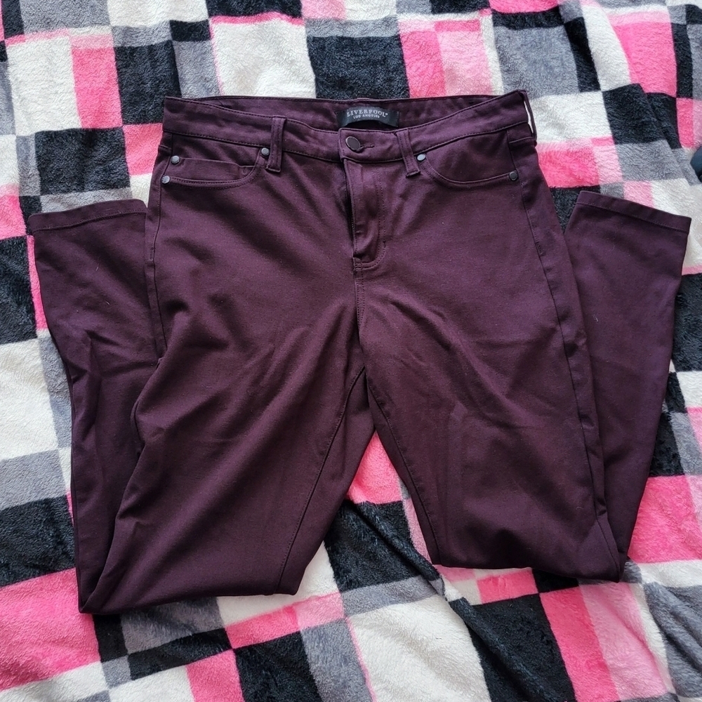 Burgundy red purple high-waisted skinny jeans pants